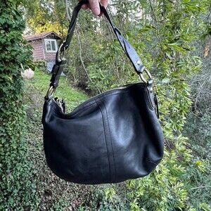 COACH VINTAGE Hobo Shoulder Bag Black Leather & Braided Strap Sillier Hardware